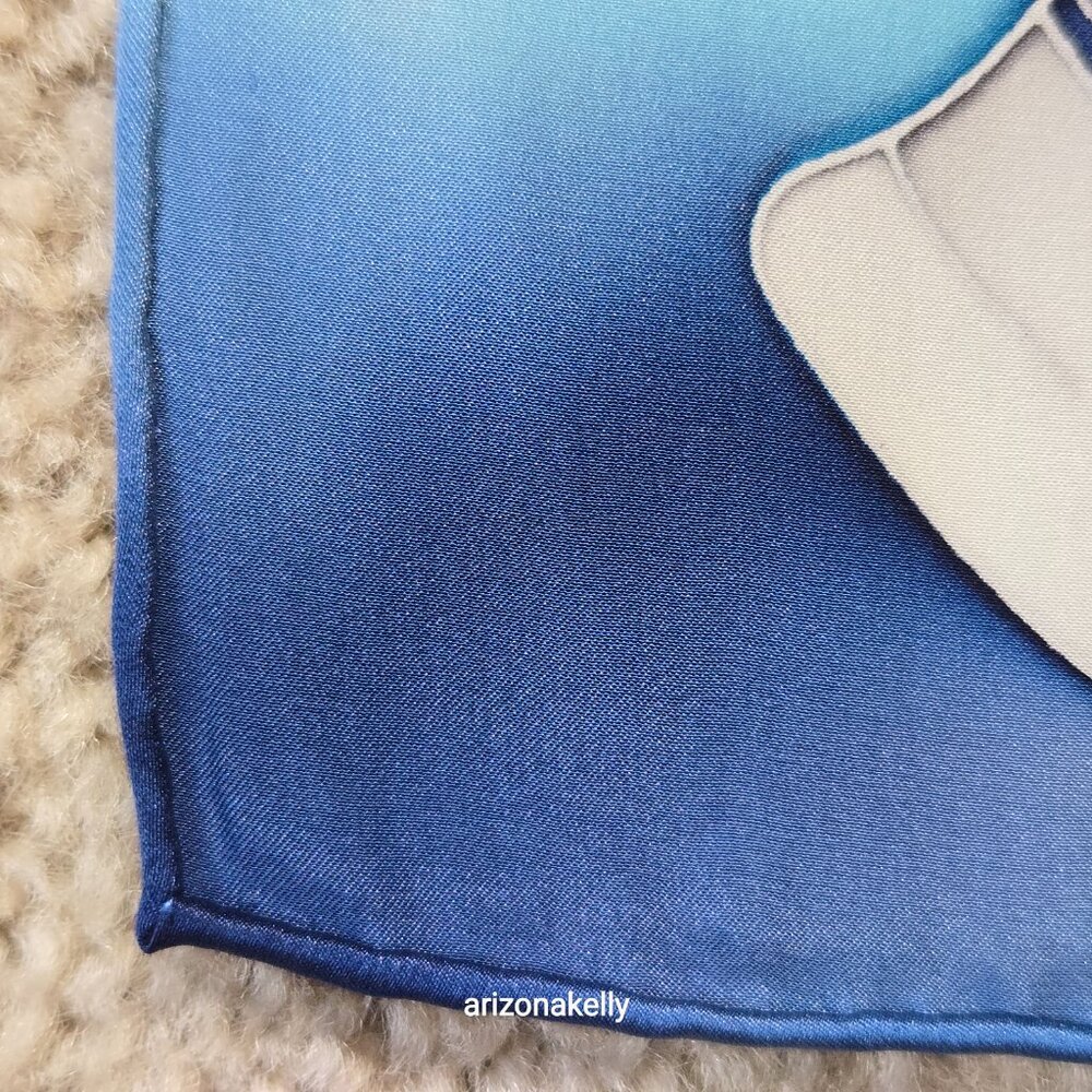 Large Silk Scarf Hand-Rolled Hems Blue - Picture 6 of 12